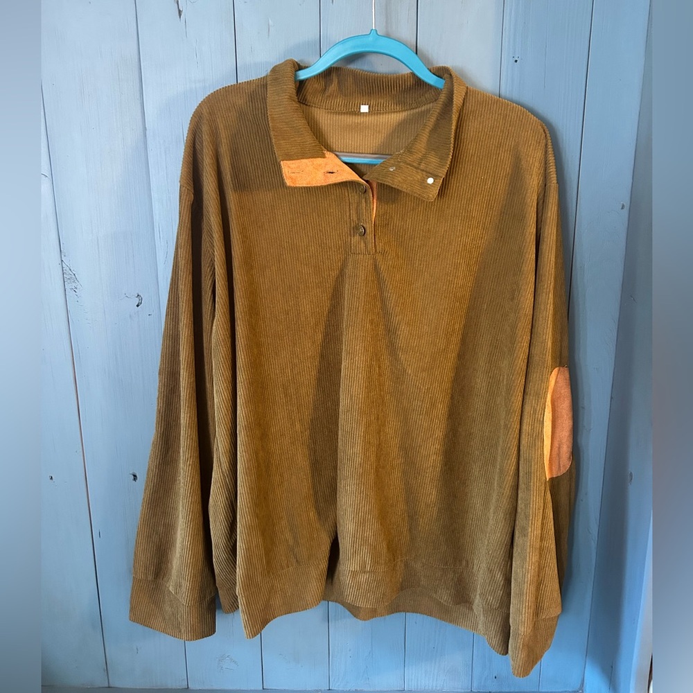 Amazon Men’s Long Sleeve Polo Corduroy Olive Green & Brown Shirt | Size 2XL